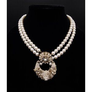 Vintage 1960s-80s JAPAN Signed Triple-Strand Faux Pearl Necklace
